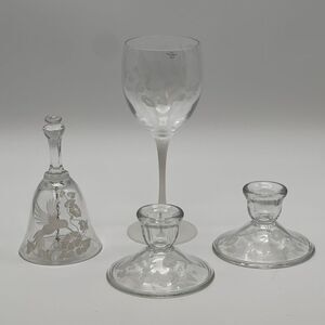 AVON Lot Set of 4 Lead Crystal Wine Goblet Glass Bell Candlestick Holders Footed